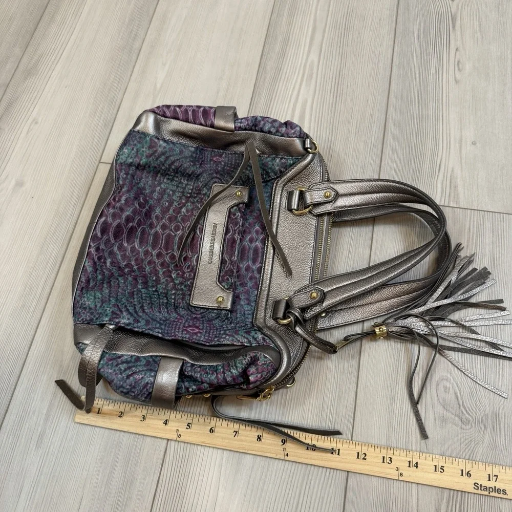Aimee Kestenberg Animal Print Purple Blue Shoulder Hobo Bag Purse‎ Tassel Silver